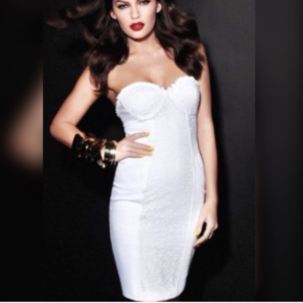 Bebe strapless white eyelet dress xs